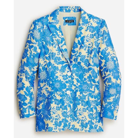 J. Crew Drapey Long Parke Blue Foral Printed Blazer Jacket in Cupro Blend size 2 - Picture 1 of 9